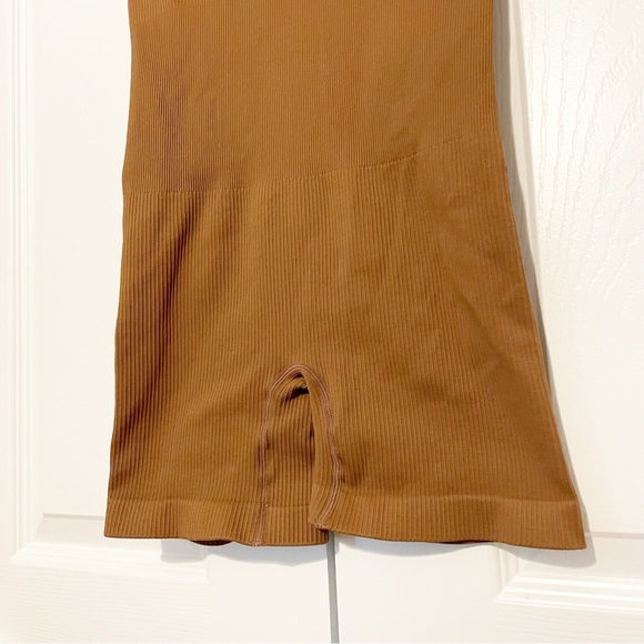 OQQ Brown Ribbed Romper Bodysuit Unitard Small Square Neck Sleeveless TikTok - Picture 3 of 5